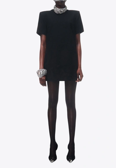 Shop Area Crystal-embellished T-shirt Dress With Slit In Black