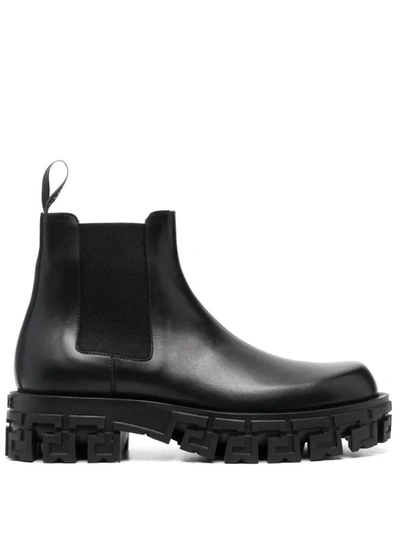 Shop Versace Booties Calf Leather Shoes In Black
