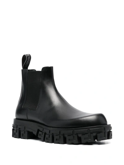 Shop Versace Booties Calf Leather Shoes In Black