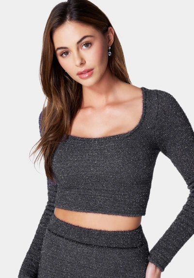 Shop Bebe Lurex Eyelash Sweater Set In Gunmetal