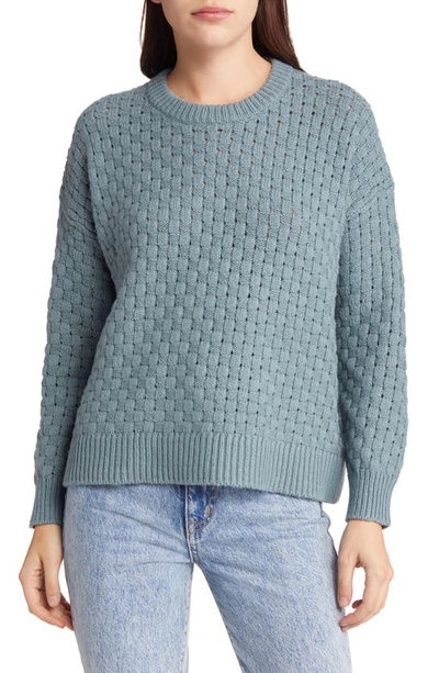 Shop Madewell Basket Weave Stitch Sweater In Steely Ocean