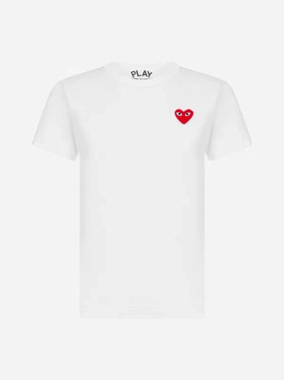 Shop Comme Des Garçons Play Heart-logo Patch Cotton T-shirt In White