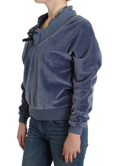 Shop Cavalli Elegant Mock Sweater With Rhinestone Women's Detail In Blue