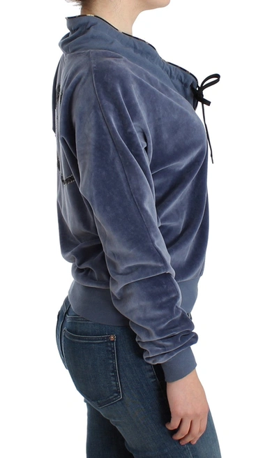 Shop Cavalli Elegant Mock Sweater With Rhinestone Women's Detail In Blue