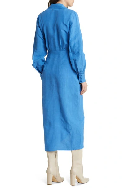 & Other Stories Collared Long Sleeve Wrap Midi Dress In Blue