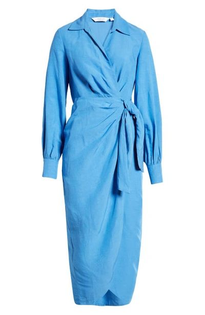 & Other Stories Collared Long Sleeve Wrap Midi Dress In Blue