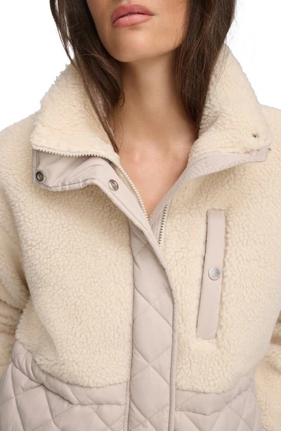 Shop Andrew Marc Sport Mixed Media Faux Shearling Quilted Jacket In Twine