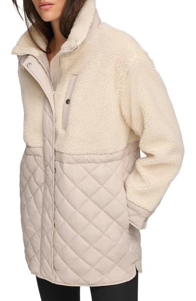 Shop Andrew Marc Sport Mixed Media Faux Shearling Quilted Jacket In Twine