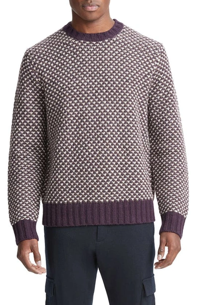 Shop Vince Tricolor Bird's Eye Wool Blend Sweater In Deep Violet Combo