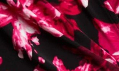 Shop Anne Klein Floral Print Knit Wrap Top In Anne Black/ Amaranth Multi