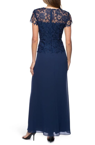 Shop Marina Lace Bodice A-line Gown In Navy