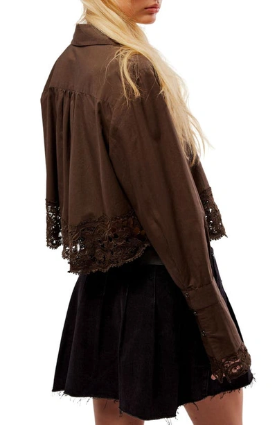 Shop Free People Hooked On You Pleated Lace Crop Shirt In Brown