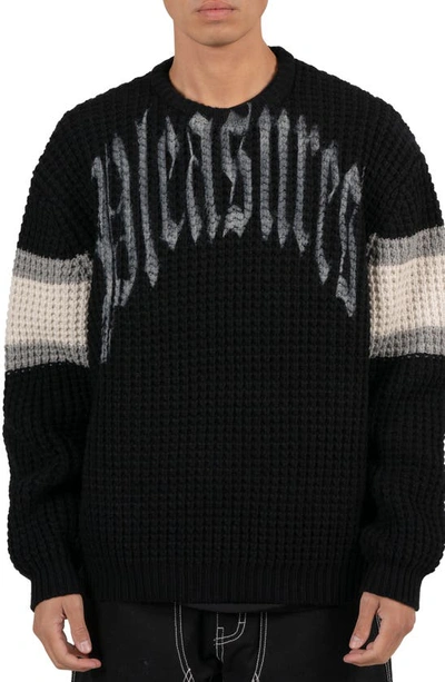 Shop Pleasures Twitch Chunky Wool Blend Graphic Crewneck Sweater In Black