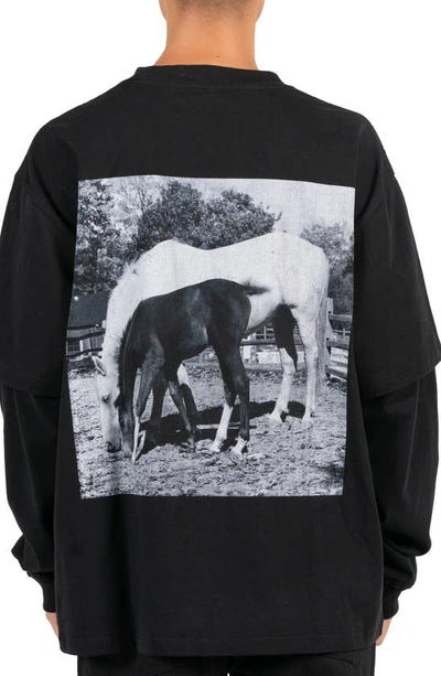 Shop Pleasures Horses Faux Layered Long Sleeve Graphic T-shirt In Black