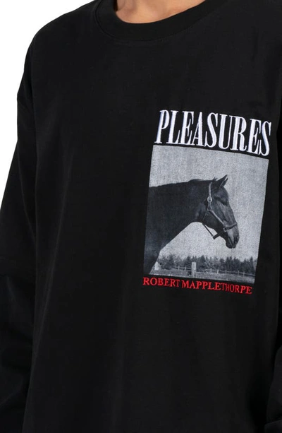 Shop Pleasures Horses Faux Layered Long Sleeve Graphic T-shirt In Black
