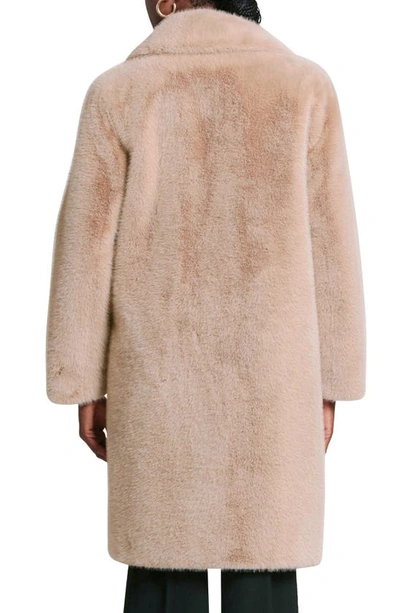 Shop Avec Les Filles Relaxed Fit Longline Double Breasted Faux Mink Coat In Tan