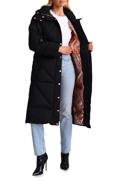 Shop Avec Les Filles Thermal Puff™ Faux Down Water Resistant Hooded Longline Puffer Coat In Black