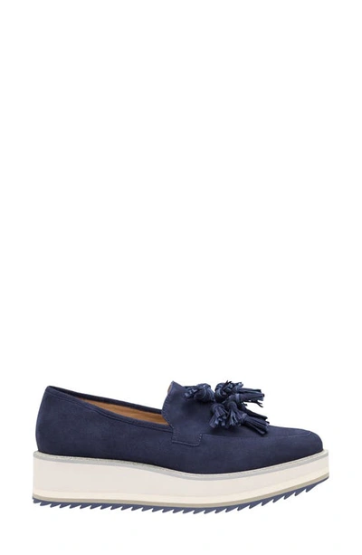 Shop Johnston & Murphy Graceleyn Tassel Platform Loafer In Navy Kid Suede