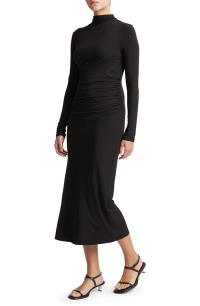 Shop Vince Long Sleeve Silk Knit Midi Dress In Black