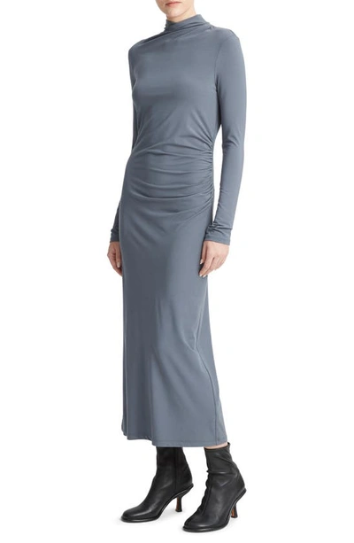 Shop Vince Long Sleeve Silk Knit Midi Dress In Pacific Azure