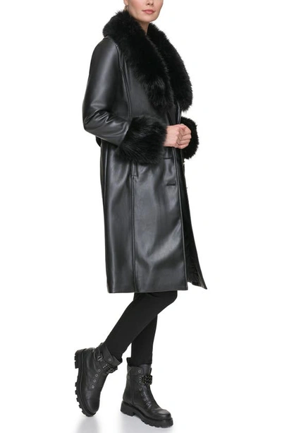 Shop Karl Lagerfeld Faux Leather & Faux Fur Trench Coat In Black