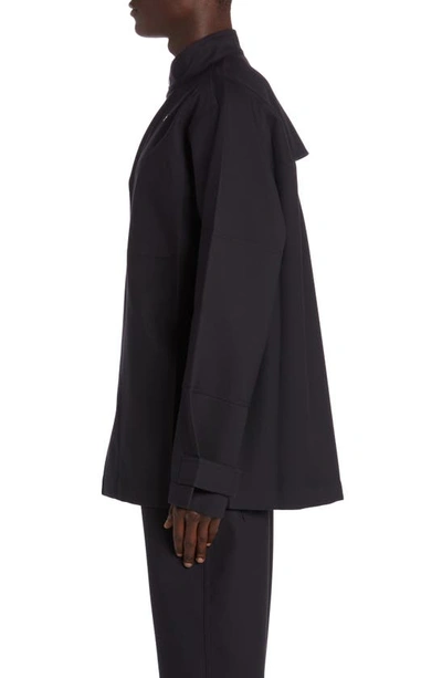 Shop Bottega Veneta Bonded Wool Flannel & Cotton Tech Jacket In 4078 Navy/ Black