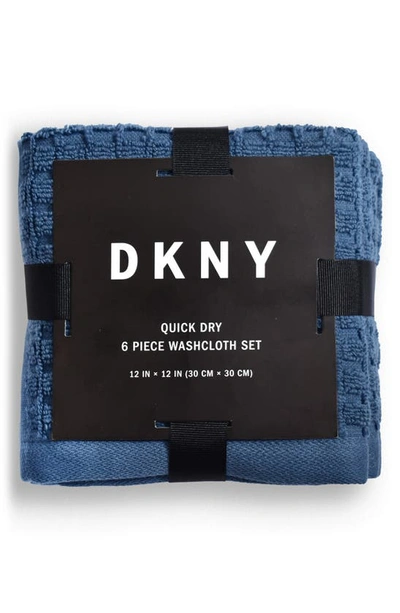 Shop Dkny Quick Dry 6-pack Cotton Washcloths In Denim