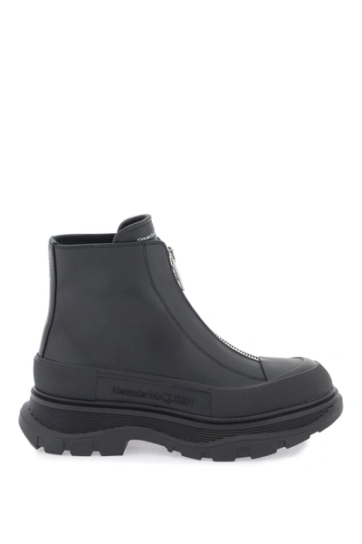 Shop Alexander Mcqueen Zip Tread Slick Ankle Boots In Black