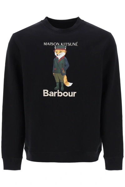Shop Barbour Maison Kitsuné Fox Beaufort Crew-neck Sweatshirt In Black