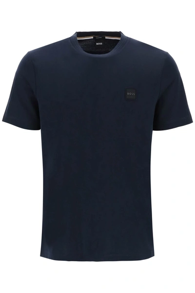 Shop Hugo Boss Tiburt T-shirt With Logo Patch In Blue