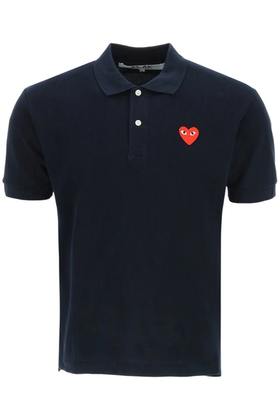 Shop Comme Des Garçons Play Heart Polo Shirt In Blue