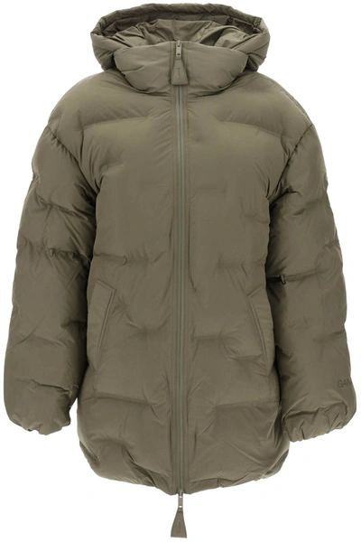 Shop Ganni Midi Puffer Jacket With Detachable Hood In Green