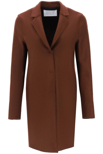 Shop Harris Wharf London Single-breasted Coat In Pressed Wool In Brown