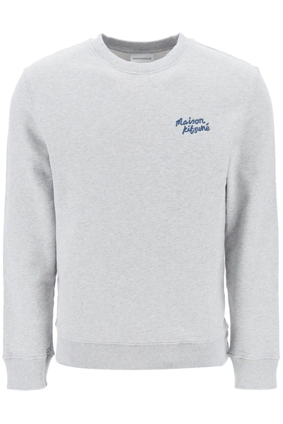 Shop Maison Kitsuné Crew-neck Sweatshirt With Logo Lettering In Grey