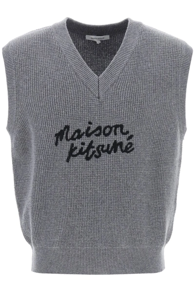 Shop Maison Kitsuné Logo Lettering Inlay Vest In Grey