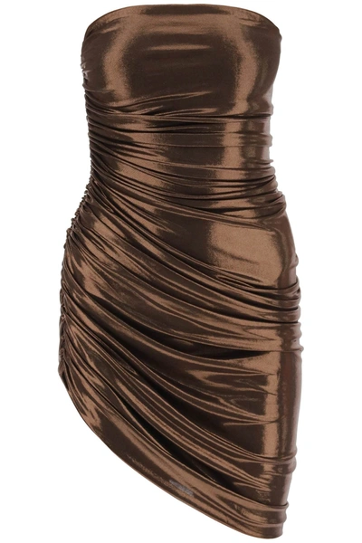 NORMA KAMALI STRAPLESS DIANA MINI DRESS IN LAMÉ JERSEY 