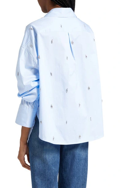 Shop A.l.c Monica Rhinestone Embellished Cotton Shirt In Sky Blue
