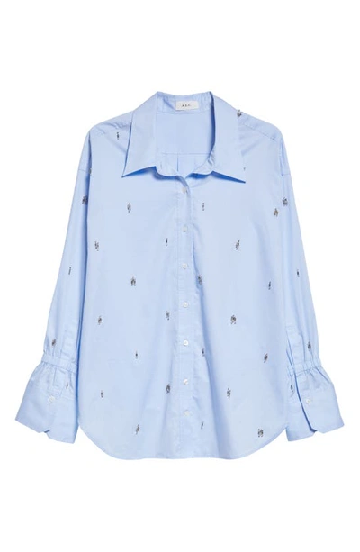 Shop A.l.c Monica Rhinestone Embellished Cotton Shirt In Sky Blue