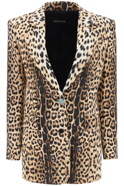 Shop Roberto Cavalli Leopard Cady Single-breasted Jacket In Mixed Colours