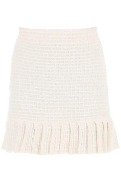 Shop Self-portrait Knitted Mini Skirt In Sequin Knit In White