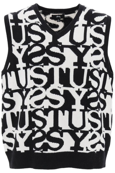 Shop Stussy Knitted Vest With Stacked Motif In Mixed Colours