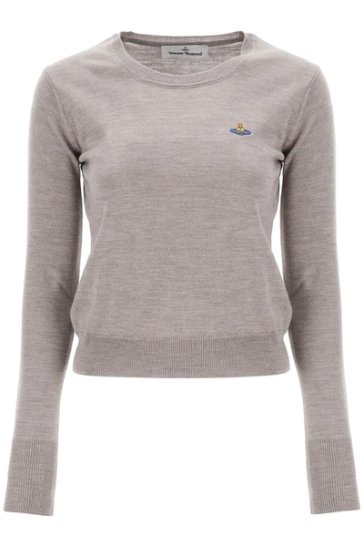 Shop Vivienne Westwood Bea Cardigan With Logo Embroidery In Grey