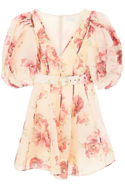 Shop Zimmermann 'high Tide' Linen Silk Short Dress In Mixed Colours