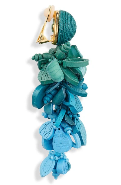 Shop Oscar De La Renta Flower Cluster Linear Drop Clip-on Earrings In Blue