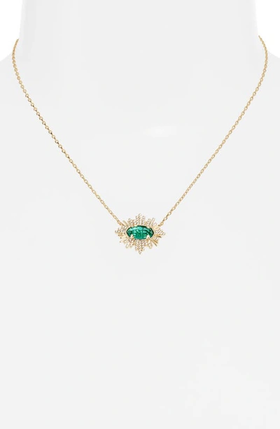 Shop Kendra Scott Grayson Sunburst Pendant Necklace In Gold Green Glass