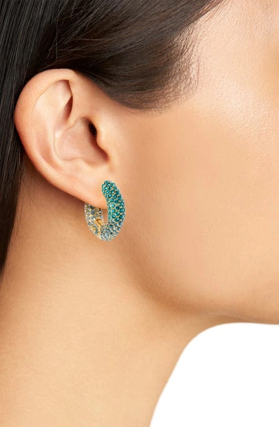 Shop Kendra Scott Mikki Pavé Crystal Hoop Earrings In Gold Green Blue