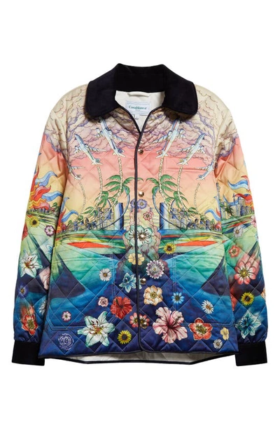 Shop Casablanca Airplane Print Quilted Hunting Jacket In Blue Multi