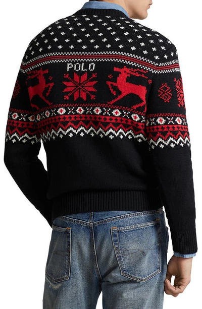 Shop Polo Ralph Lauren Reindeer Cotton & Cashmere Sweater In Black Combo