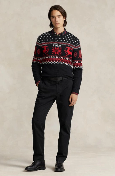 Shop Polo Ralph Lauren Reindeer Cotton & Cashmere Sweater In Black Combo