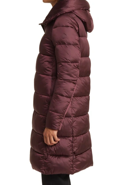 Shop Save The Duck Lysa Quilted Hooded Longline Coat In Burgundy Black